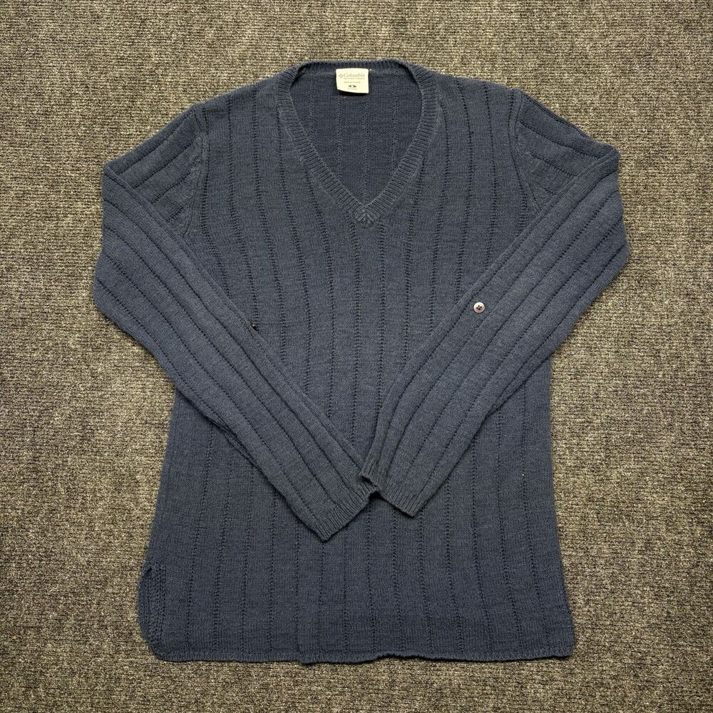 Columbia Sportswear V-Neck Sweater Women's Small Blue Ribbed Knit Long Sleeve